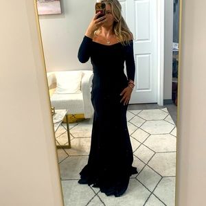 Chiara Boni Gown Mermaid Fishtail Off the Shoulder Black